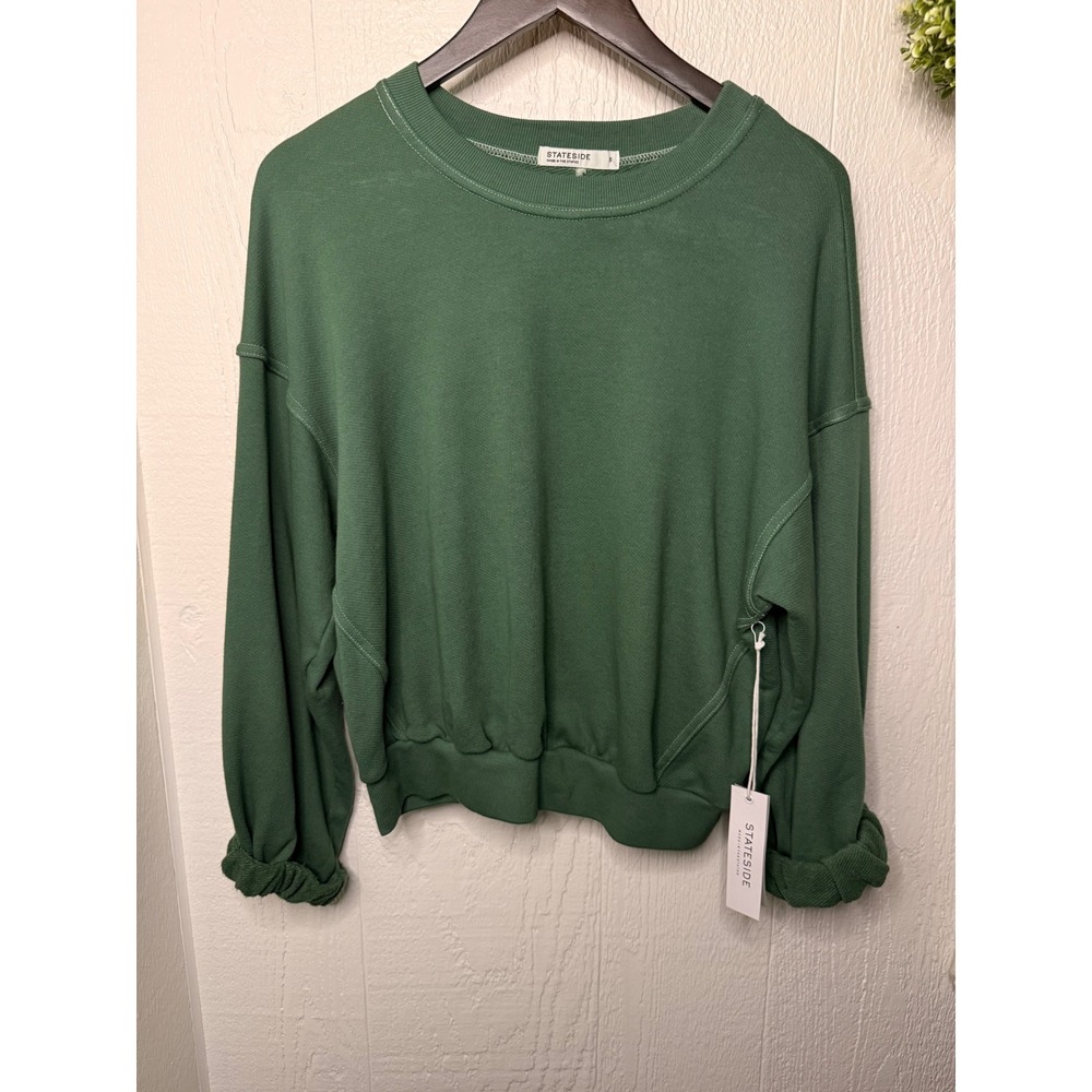Stateside Baby French Terry Rolled Sleeve Sweatshirt Smoke Pine fall NWT